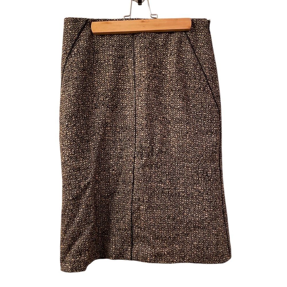 Talbots Skirt Wool Blend Tweed Brown Black Side Zip Lined WM SZ 8 Petite NICE